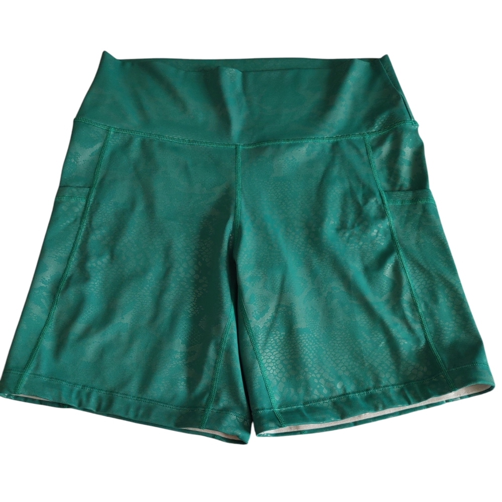 CVG Womens Green Snakeskin Print Athletic Bike Shorts Large Gym Fitness